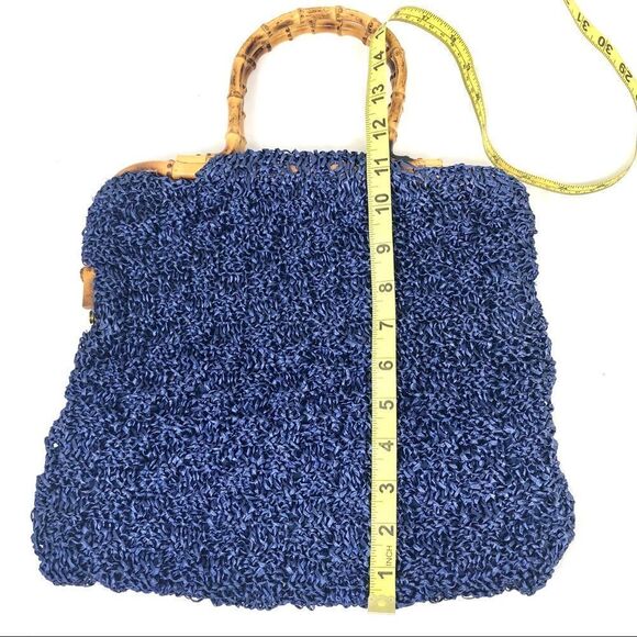 Bamboo and Royal Blue Straw Top Handle Summer Bag - Picture 6 of 7